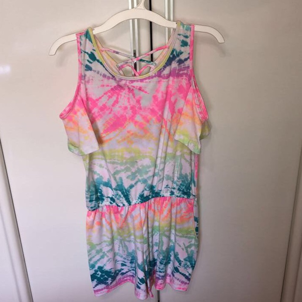 GIRLS COLD SHOULDER TIE DYE ROMPER (14)